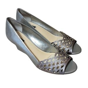 Alex Marie Elegant Silver Peep-Toe Wedges Sequin Mother‎ Of The Bride Size 10M